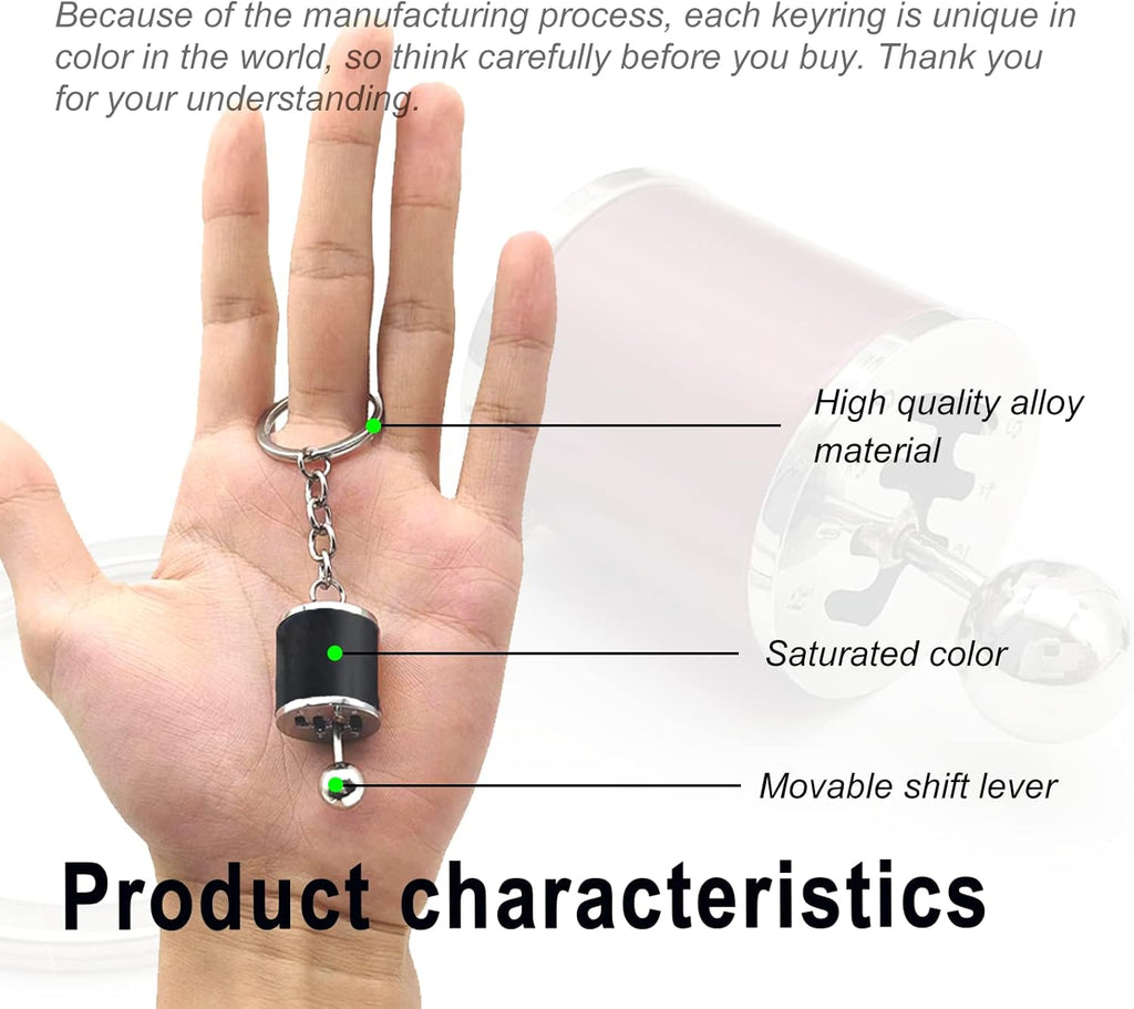 Shifter Gear Keychain - 6 Speed Gear Box Mini Car Shift Stick Knob Keyring, Key Fob Accessory (Black)