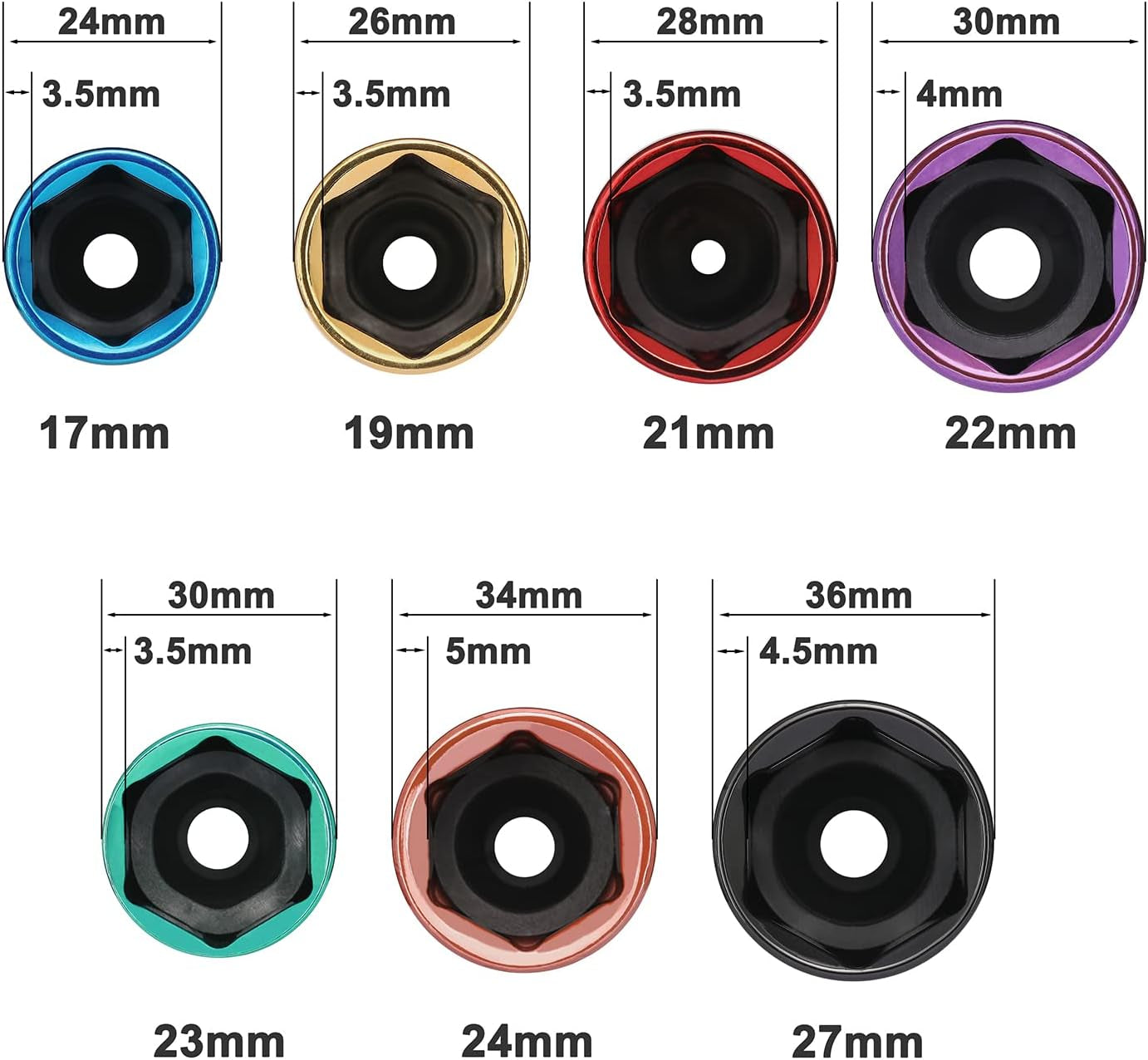 7PCS 1/2" Drive Thin Wall Deep Wheel Protector Impact Socket Set, CR-MO, Lug Nut Impact Socket Set-17Mm, 19Mm, 21Mm, 22Mm, 23Mm, 24Mm, 27Mm