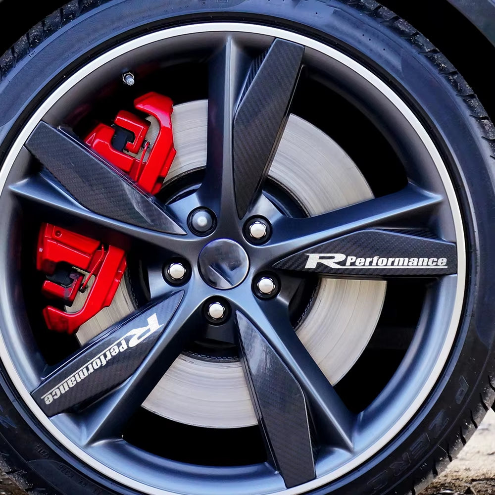 4Pcs Reflective Car Wheels Stickers Auto Rim Wheel Hub Body Racing R Performance Style Vinyl Film Decals Car Tuning Accessories