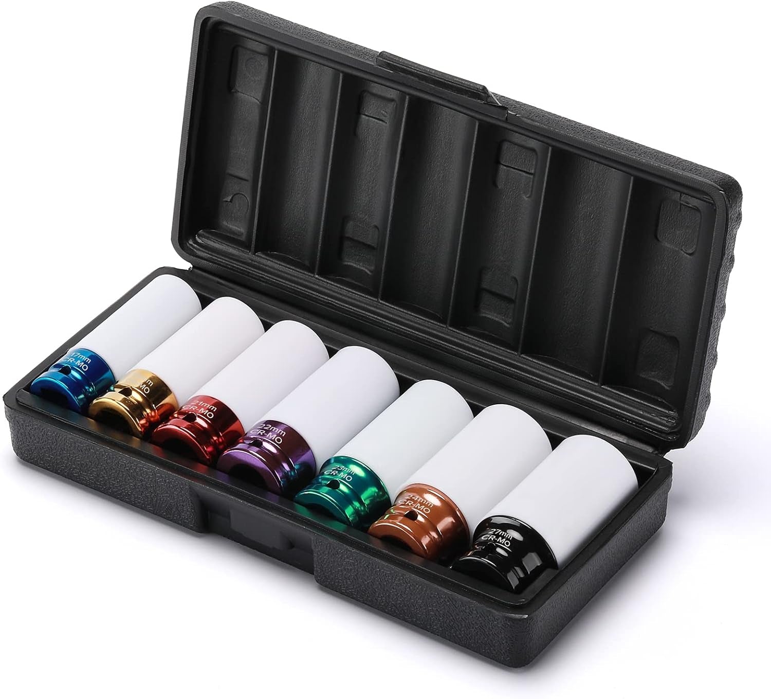 7PCS 1/2" Drive Thin Wall Deep Wheel Protector Impact Socket Set, CR-MO, Lug Nut Impact Socket Set-17Mm, 19Mm, 21Mm, 22Mm, 23Mm, 24Mm, 27Mm