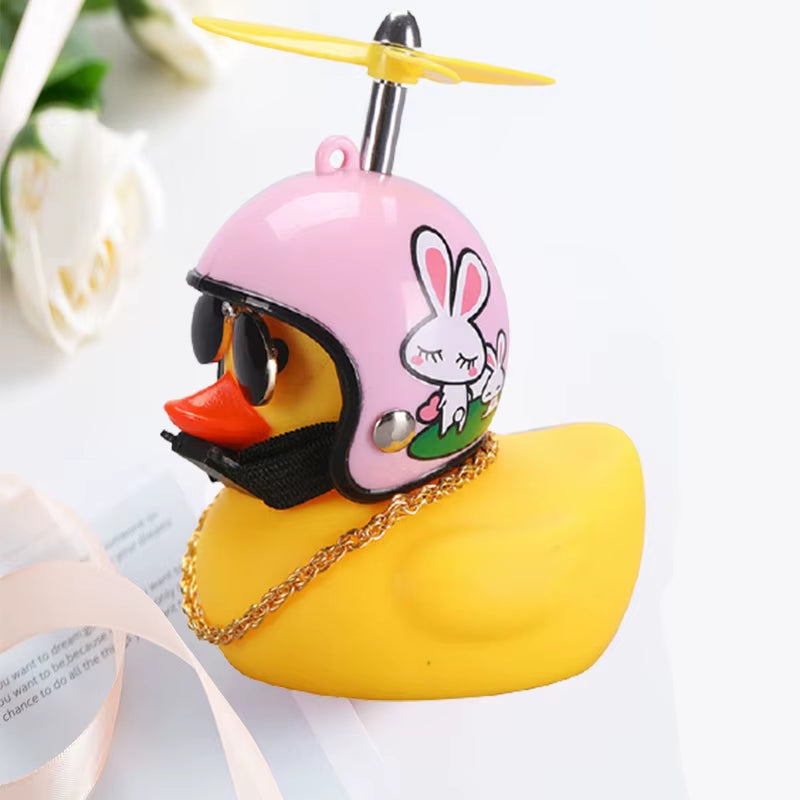 Car Ornaments Cute Little Yellow Duck with Helmet Propeller for Bike Motorcycle without Lights Red Duck Car Interior Accessories
