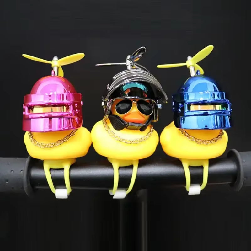 Cute Rubber Duck Toy Car Ornaments Yellow Duck Car Dashboard Decorations Bike Gadgets with Propeller Helmet Car Accessories