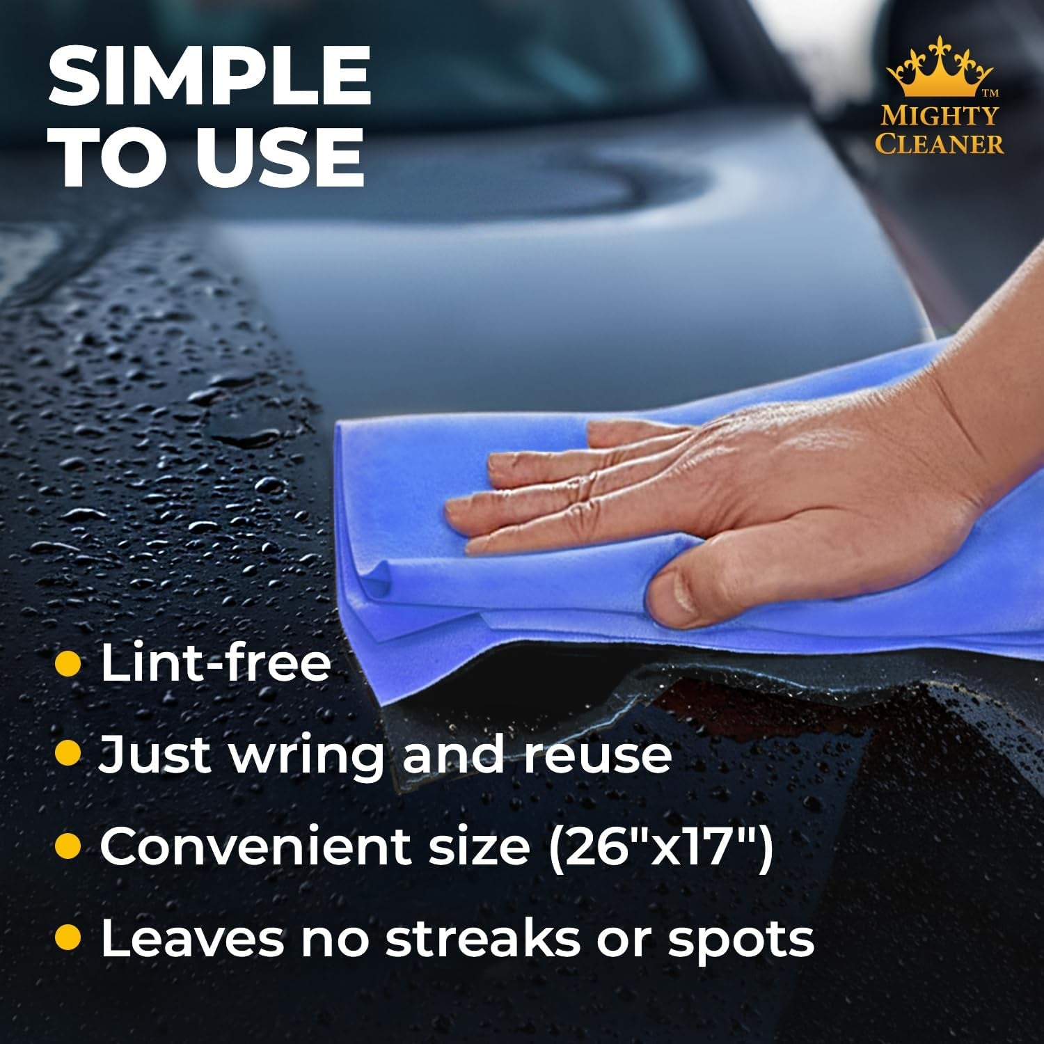 Premium Shammy Cloth for Car Drying - 26”X7” - Super Absorbent Chamois Towel for Car - Scratch-Free, Reusable & Soft