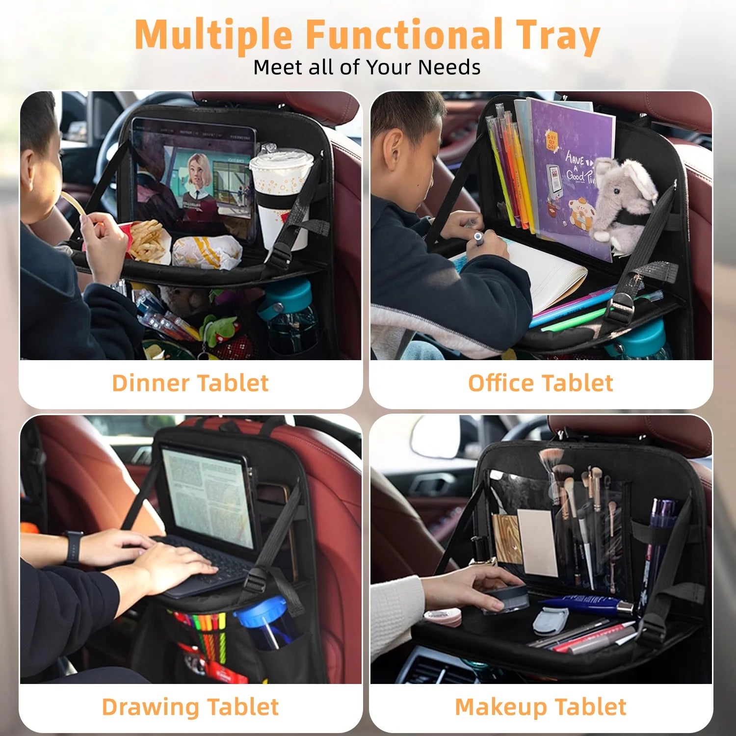 Xueyu Ultimate Car Backseat Organizer 2 Pack, Foldable Tray, Spacious Pockets, Backseat Protector for Adult Road Trip Essentials Travel