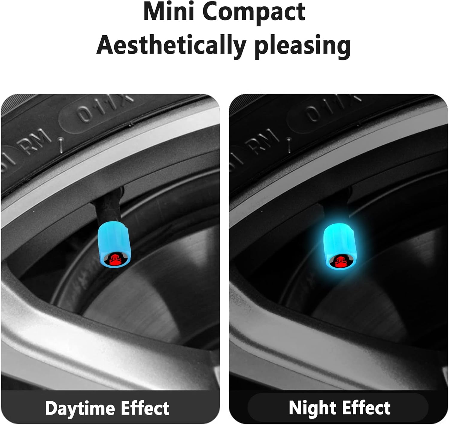 16PCS Fluorescent Tire Valve Stem Caps,Luminous Auto Wheel Air Valve Cap,Universal Decoration Accessories for Car/Suv/Bicycle/Trucks/Motorcycles,Cool Car Gifts (Skull/Blue-16Pcs)