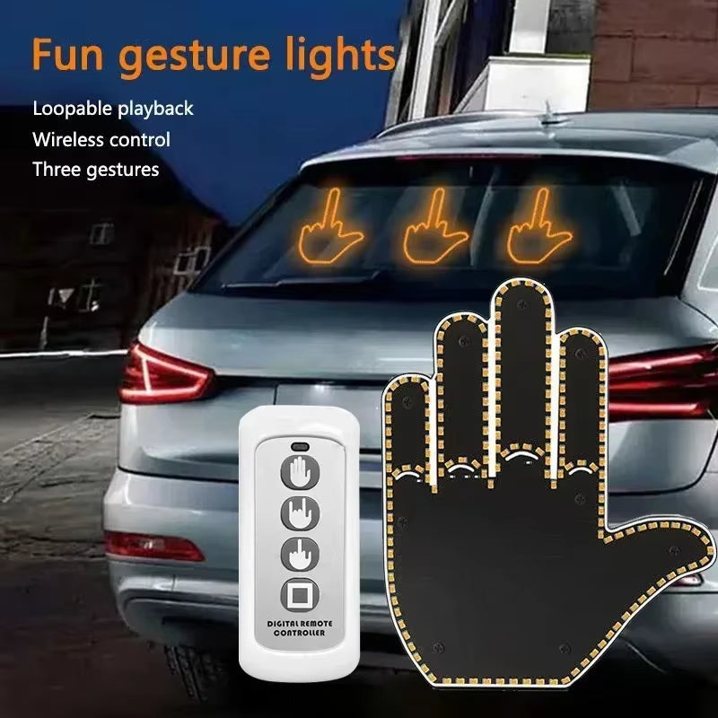 Funny Car Finger Light with Remote, Road Rage Signs Middle Finger Gesture Light，Auto Amber Middle Finger Warning Brake Light ﻿