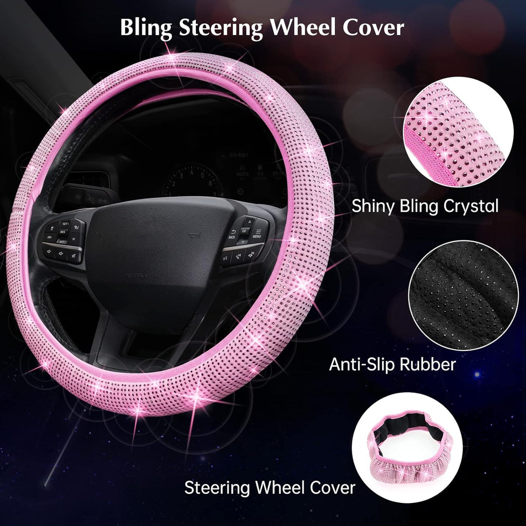 ARTILAURA 11 PCS Bling Car Accessories Set for Women Steering Wheel Covers Butterfly Hanging Seat Belt Cover Air Vent Clips Coasters Cute Glitter Diamond AUTO Accessories Kit (Black)
