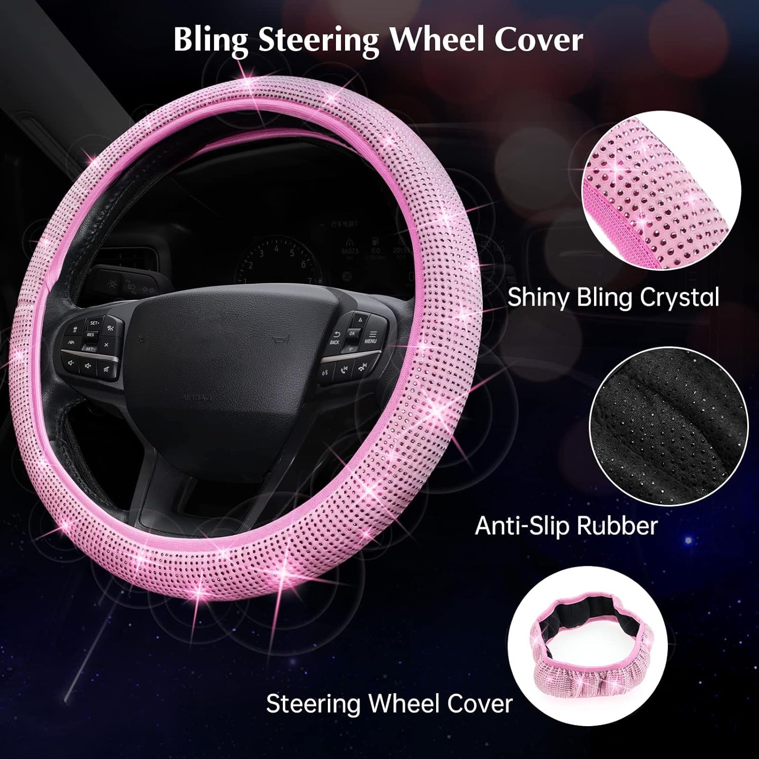 ARTILAURA 11 PCS Bling Car Accessories Set for Women Steering Wheel Covers Butterfly Hanging Seat Belt Cover Air Vent Clips Coasters Cute Glitter Diamond AUTO Accessories Kit (Black)