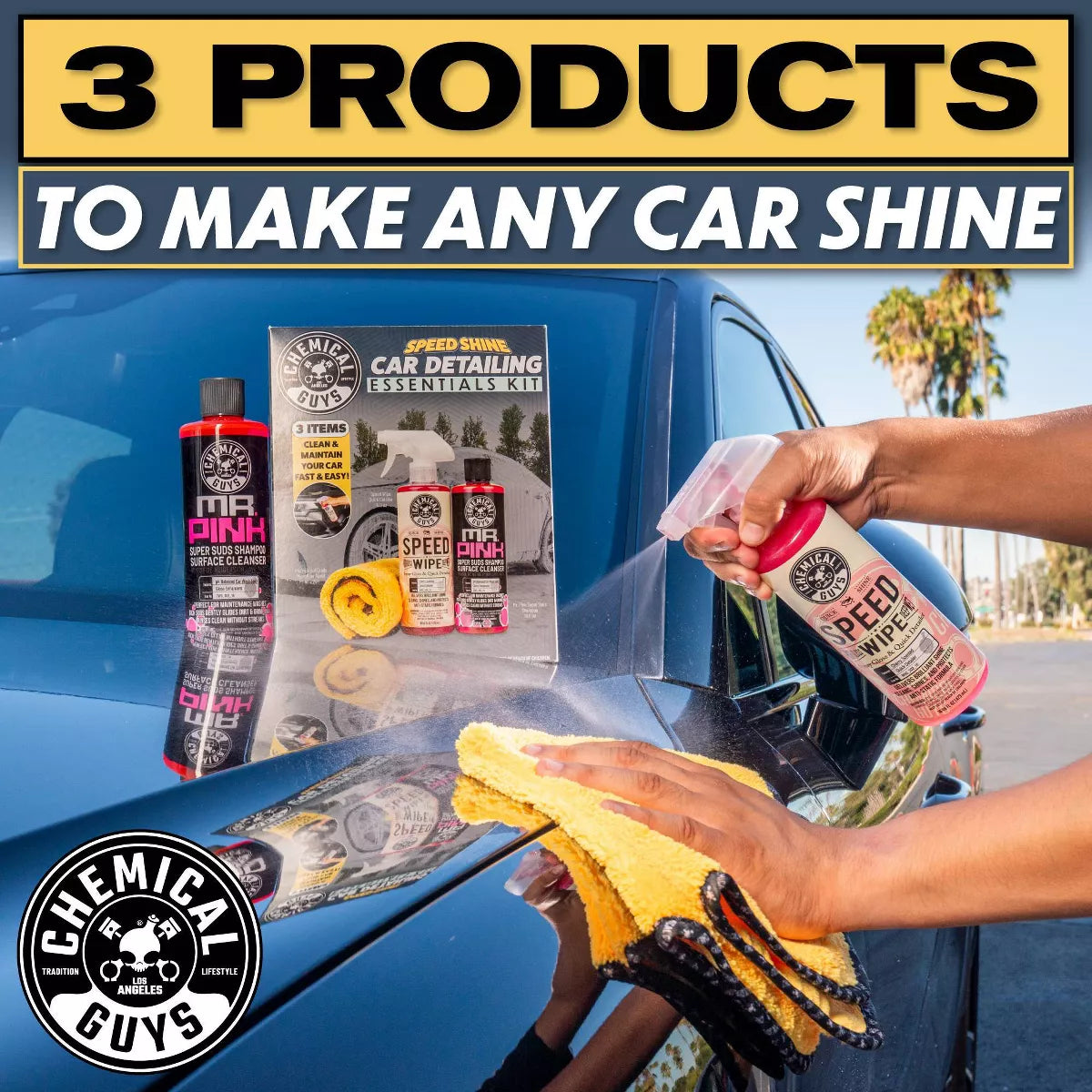 Chemical Guys 3Pc Wash and Shine Cleaners: Liquid Automotive Cleaning Kit, 2.75 Net Weight, Scented for Cars & Motorcycles