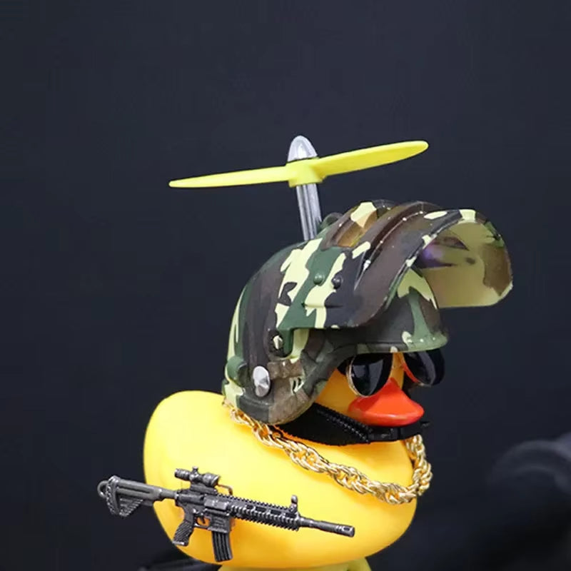 Cute Rubber Duck Toy Car Ornaments Yellow Duck Car Dashboard Decorations Bike Gadgets with Propeller Helmet Car Accessories