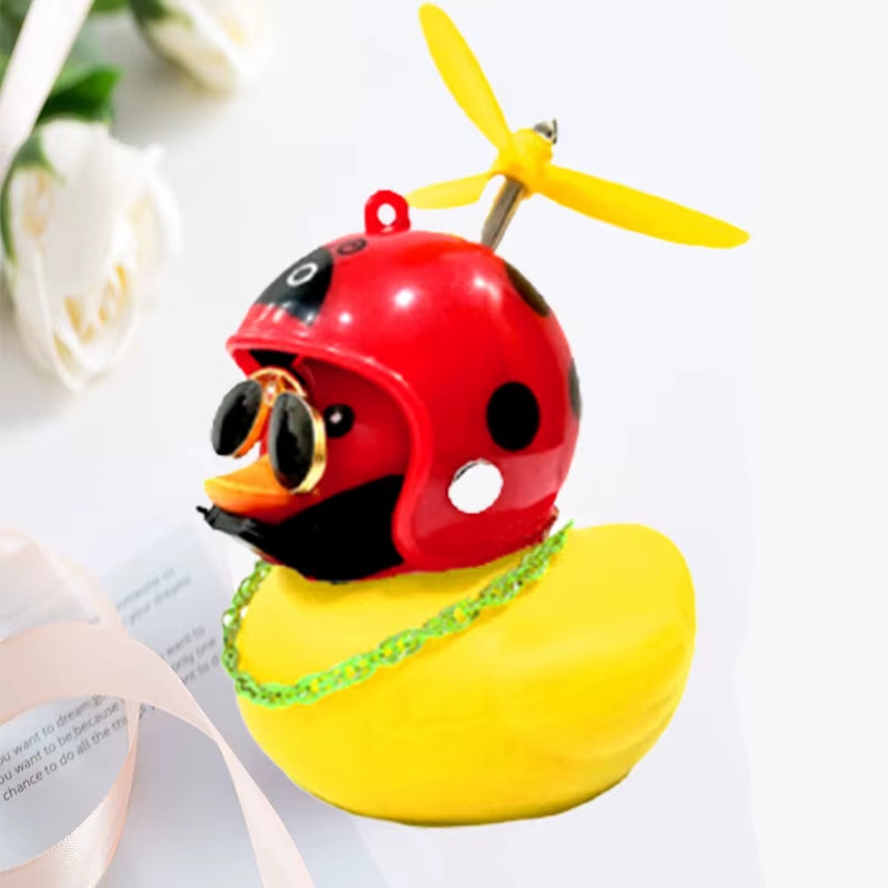 Car Ornaments Cute Little Yellow Duck with Helmet Propeller for Bike Motorcycle without Lights Red Duck Car Interior Accessories