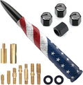 Car Truck Bullet Antenna Replacement Mast with Valve Stem Caps American Flag Style for GMC Sierra Chevy Silverado Dodge Ram 1500 2500 3500 Ford F150 F250 F350 Super Duty Raptor Accessories, Black