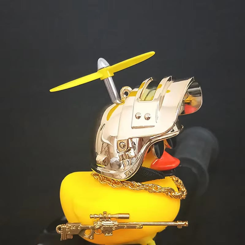 Cute Rubber Duck Toy Car Ornaments Yellow Duck Car Dashboard Decorations Bike Gadgets with Propeller Helmet Car Accessories