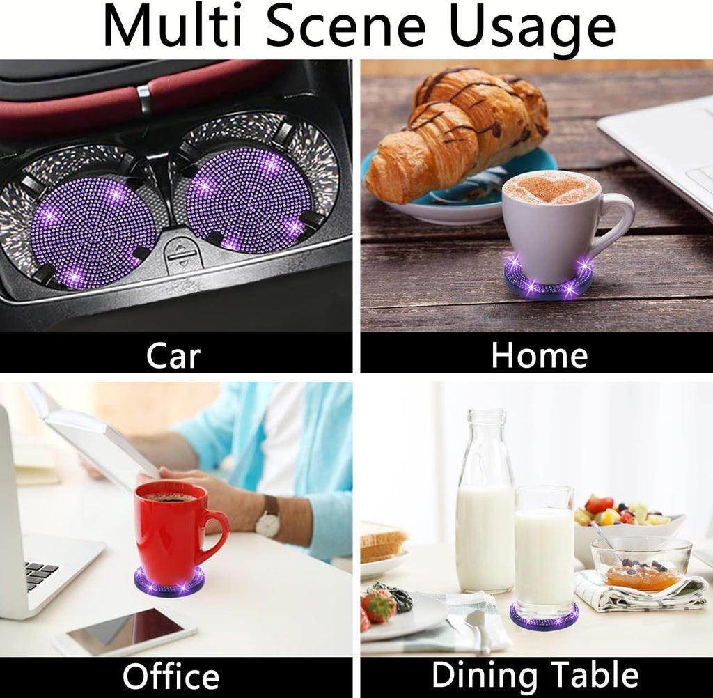 NBTEPEM 2Pcs Bling Car Cup Holder Coaster, 2.75 Inch Anti-Slip Shockproof Universal Fashion Car Coasters Insert Bling Crystal Rhinestone Automotive Interior Accessories for Women (2 Pcs, Black)