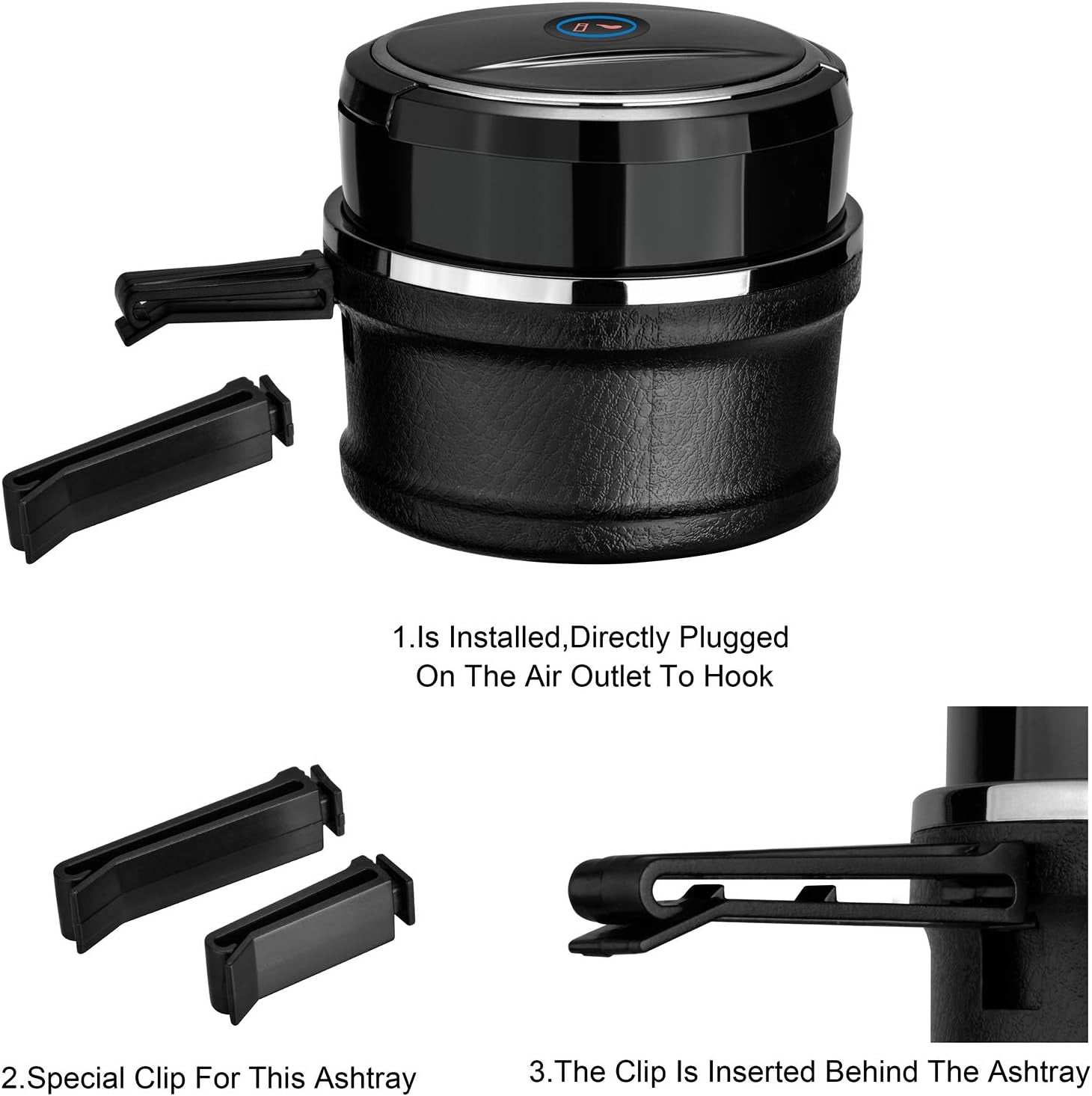 Car Ashtray with Lid Easy Clean up Detachable Auto Ashtray LED for Most Car/Air Vent Cup Holder Home Office