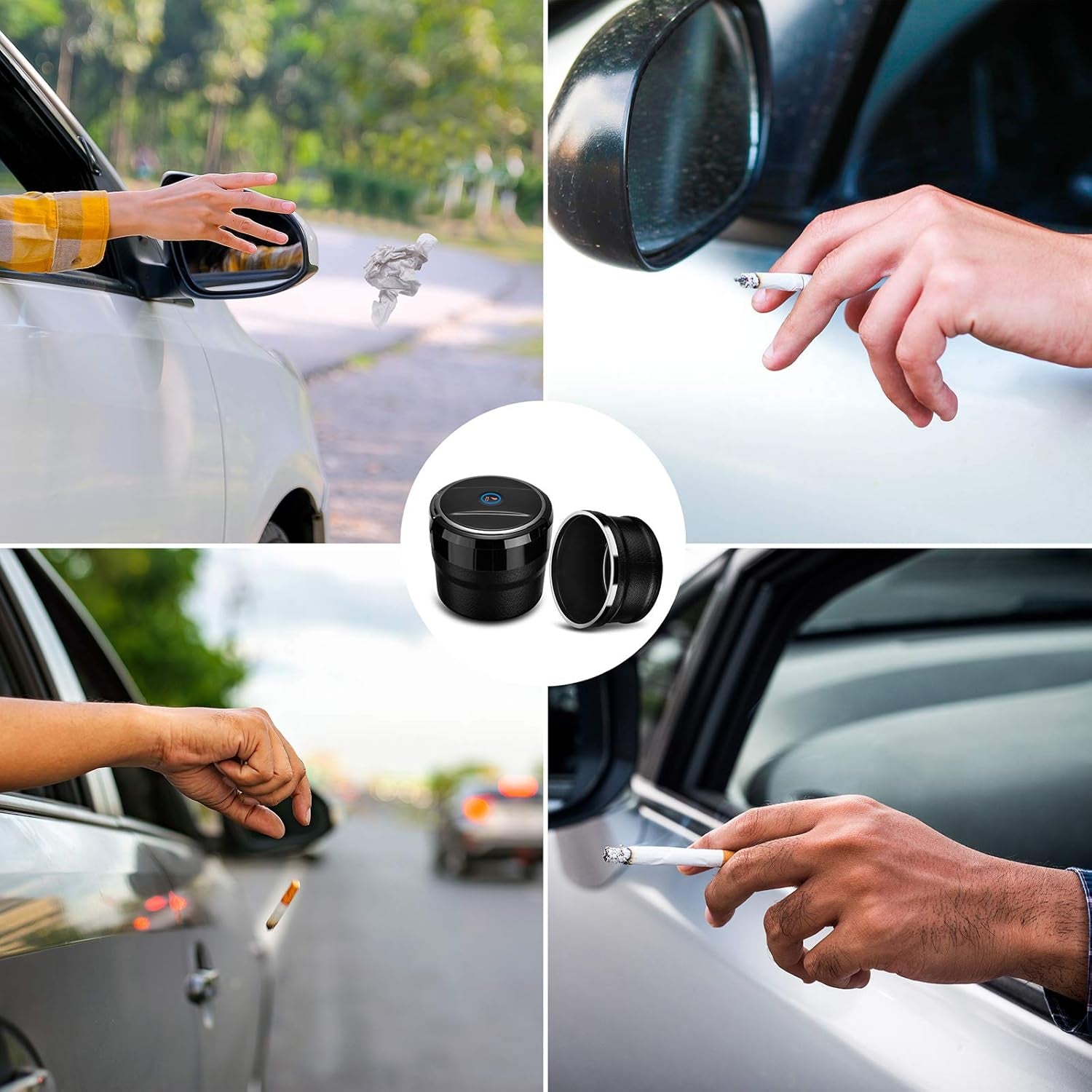 Car Ashtray with Lid Easy Clean up Detachable Auto Ashtray LED for Most Car/Air Vent Cup Holder Home Office