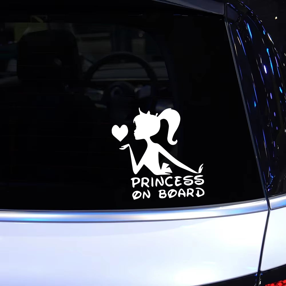 Funny 3D Car Stickers Princess on Board Vinyl Decals Girl Daughter Driving Safety Warning Sign Sticker Car Decor Accessories