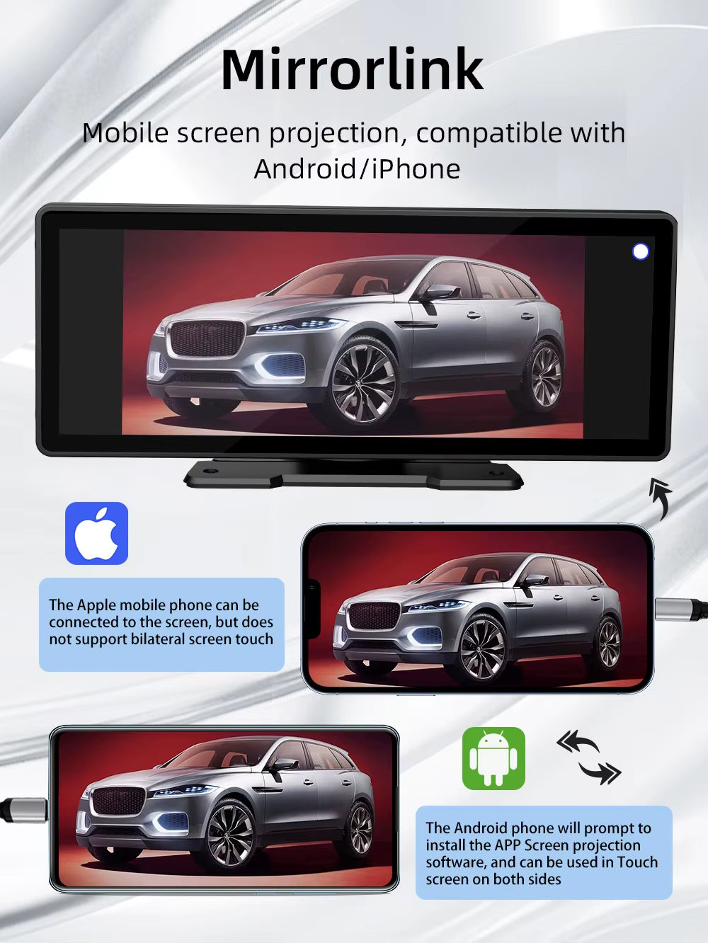 10.26 Inch Portable Wireless Carplay Screen HD Rear Reversing Camera Car Radio DVR MP5 Multimedia Video Player Android Auto