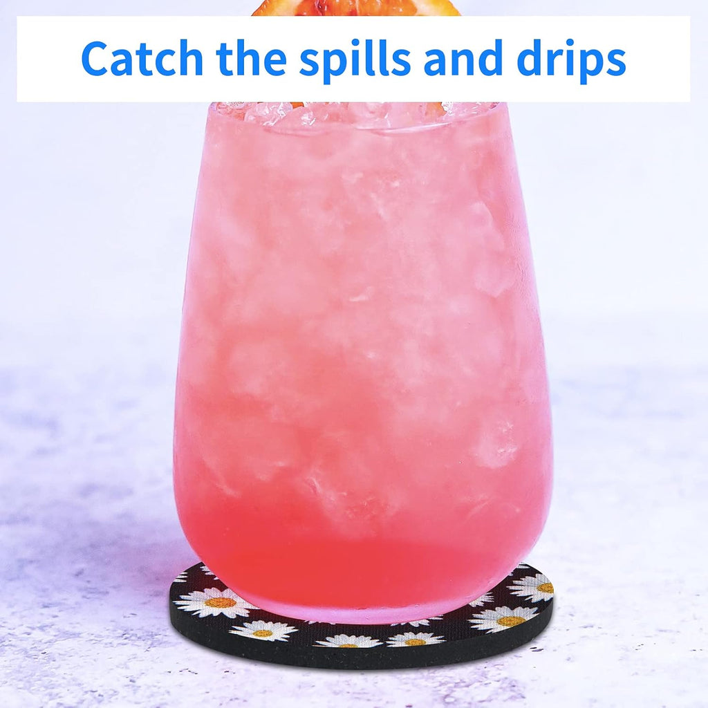 Car Cup Drink Holder Coaster, 2 Pack Car Coasters for Cup Holders, Cute Vehicle Accessories for Women and Girl (Daisy)