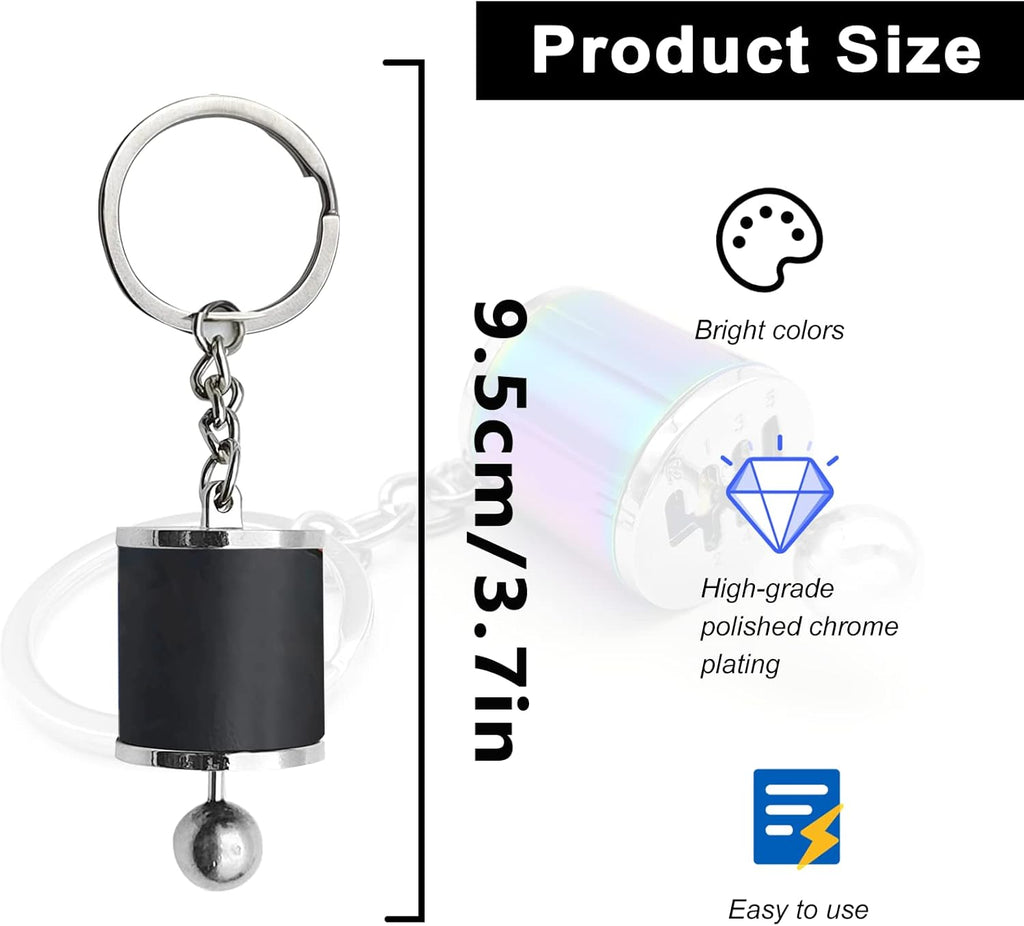 Shifter Gear Keychain - 6 Speed Gear Box Mini Car Shift Stick Knob Keyring, Key Fob Accessory (Black)