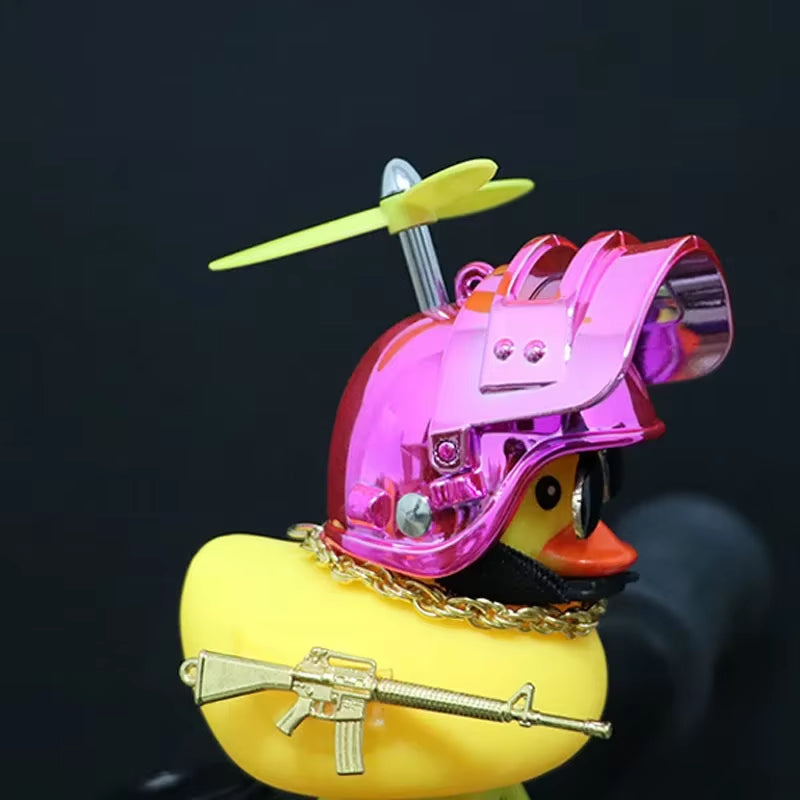 Cute Rubber Duck Toy Car Ornaments Yellow Duck Car Dashboard Decorations Bike Gadgets with Propeller Helmet Car Accessories