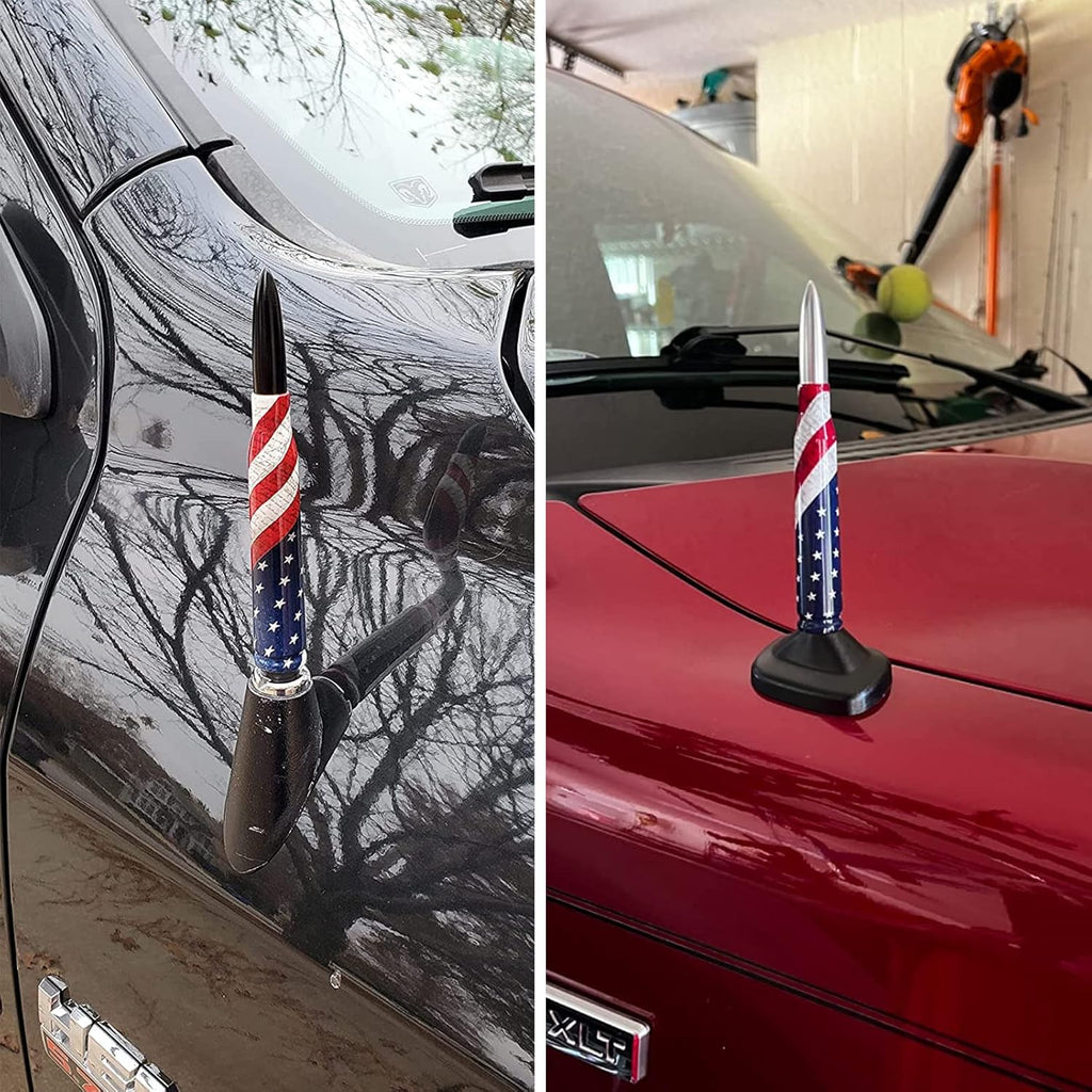 Car Truck Antenna with Valve Stem Caps - American Flag Design 5.5 Inch for GMC Chevy Silverado Dodge RAM 1500 2500 3500 Ford F150 F250 F350 Truck Accessories - Stubby Antenna Replacement (Blue)