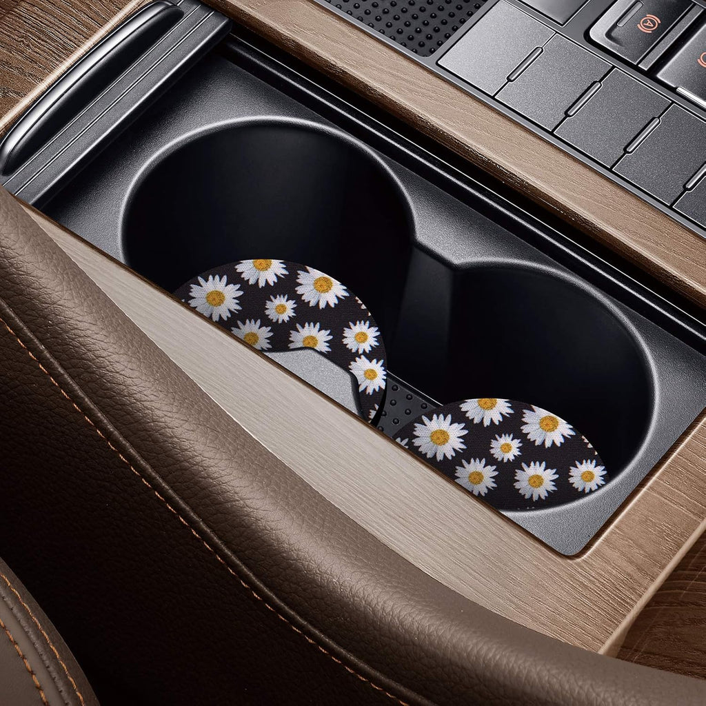 Car Cup Drink Holder Coaster, 2 Pack Car Coasters for Cup Holders, Cute Vehicle Accessories for Women and Girl (Daisy)