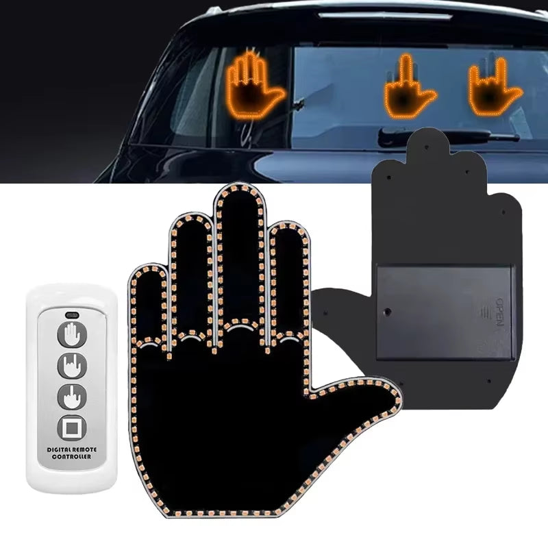 Funny Car Finger Light with Remote, Road Rage Signs Middle Finger Gesture Light，Auto Amber Middle Finger Warning Brake Light ﻿