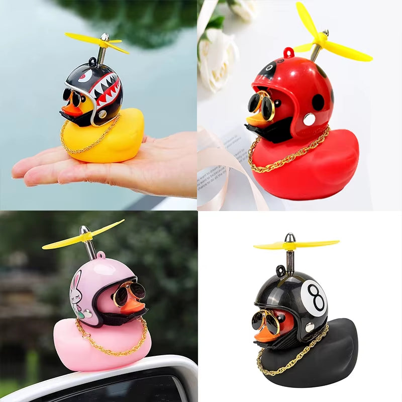 Car Ornaments Cute Little Yellow Duck with Helmet Propeller for Bike Motorcycle without Lights Red Duck Car Interior Accessories