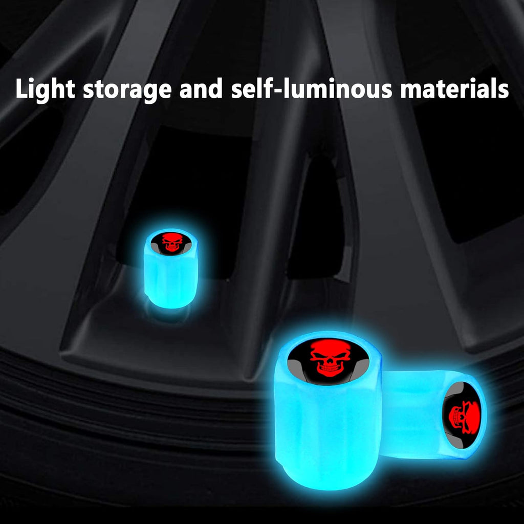 16PCS Fluorescent Tire Valve Stem Caps,Luminous Auto Wheel Air Valve Cap,Universal Decoration Accessories for Car/Suv/Bicycle/Trucks/Motorcycles,Cool Car Gifts (Skull/Blue-16Pcs)