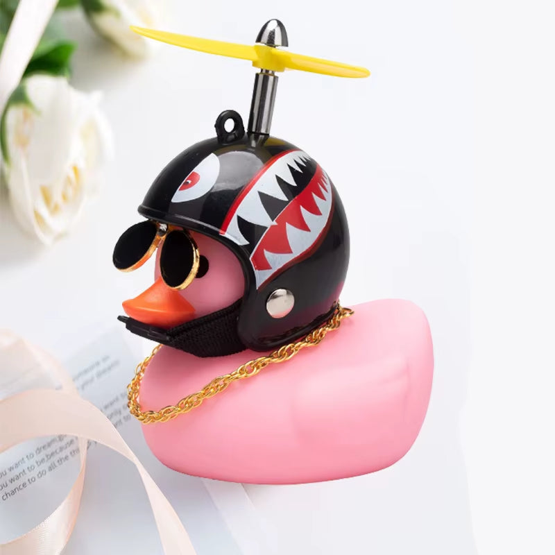 Car Ornaments Cute Little Yellow Duck with Helmet Propeller for Bike Motorcycle without Lights Red Duck Car Interior Accessories