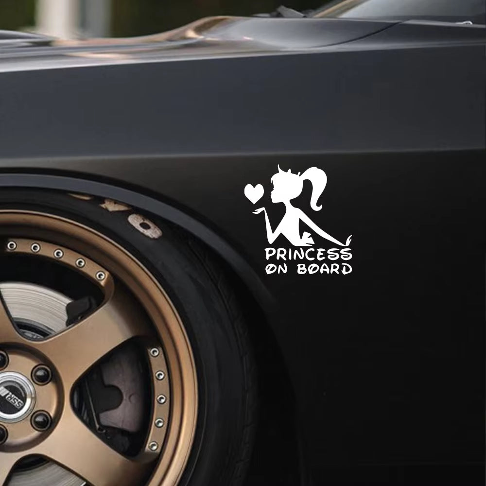 Funny 3D Car Stickers Princess on Board Vinyl Decals Girl Daughter Driving Safety Warning Sign Sticker Car Decor Accessories
