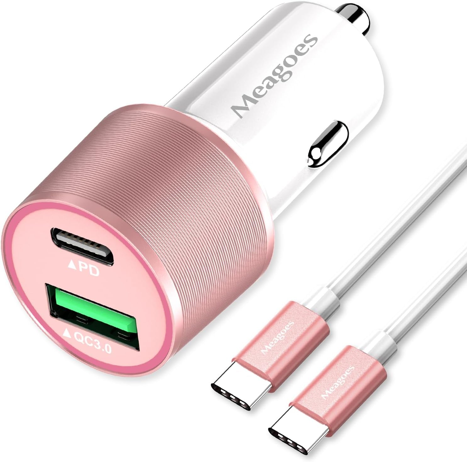 67.5W Pink Car Charger USB C Super Fast Charging, 45W USBC&QC3.0 Port Block for Iphone 17 Pro Max/Air/16/15/Ipad, Samsung S25 Android Cell Phone, Dual 12V Cigarette Lighter Adapter+3.3 Ft Type C Cable