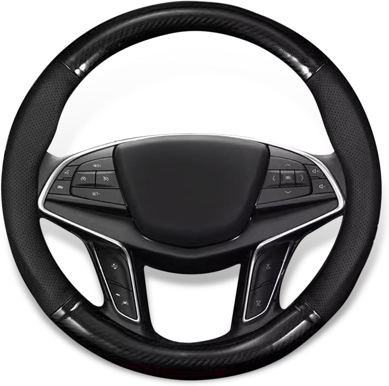 QODOLSI 1 Pack Car Breathable Steering Wheel Cover, Wear -Resistant Steering Wheel Sleeve, Carbon Fiber Non-Slip Steering Wheel Protector, Four Seasons Universal Steering Wheel Set (Circular)