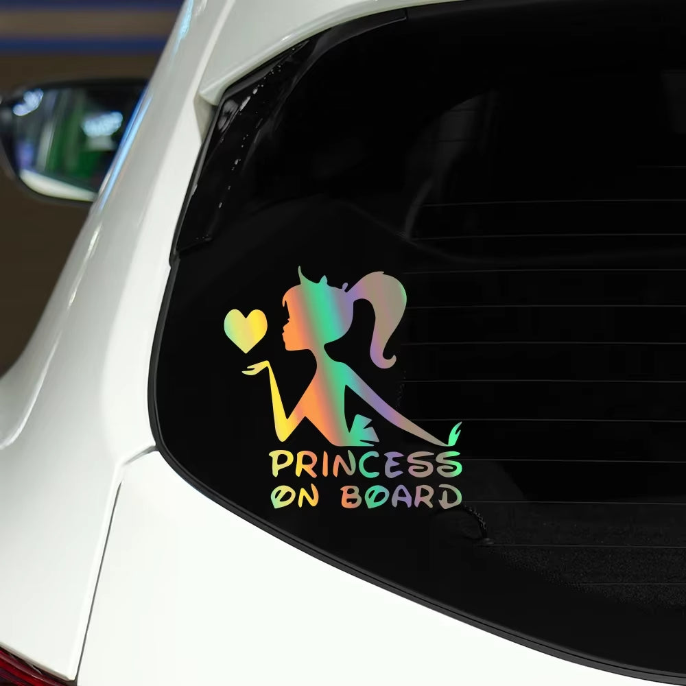 Funny 3D Car Stickers Princess on Board Vinyl Decals Girl Daughter Driving Safety Warning Sign Sticker Car Decor Accessories