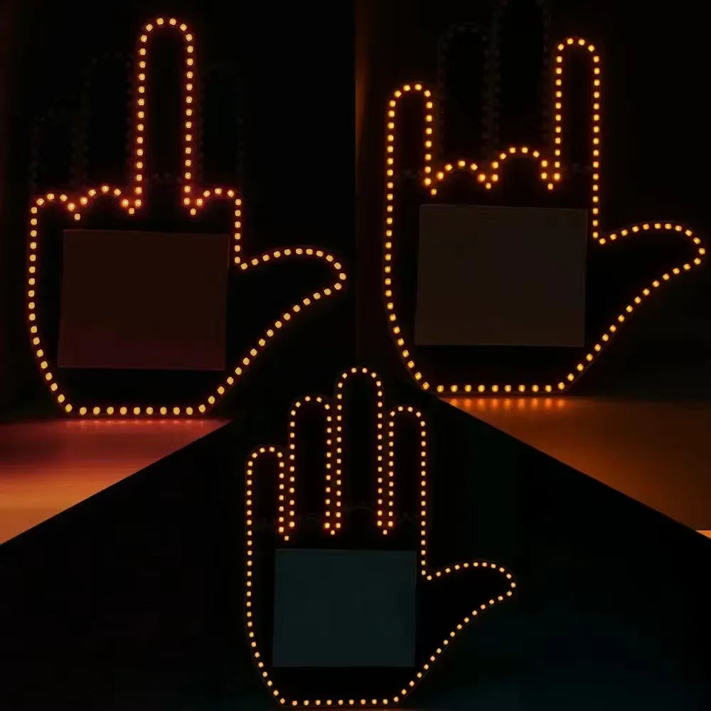 Funny Car Finger Light with Remote, Road Rage Signs Middle Finger Gesture Light，Auto Amber Middle Finger Warning Brake Light ﻿