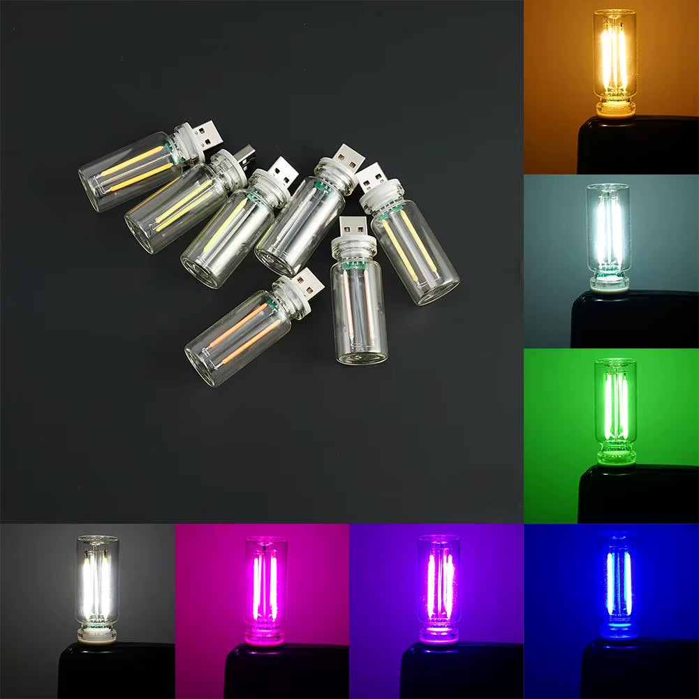 Car USB Night Light Touch Control Dimmable LED Filament Lamp USB Plug and Play Decorative Atmosphere Light for Car Bedroom
