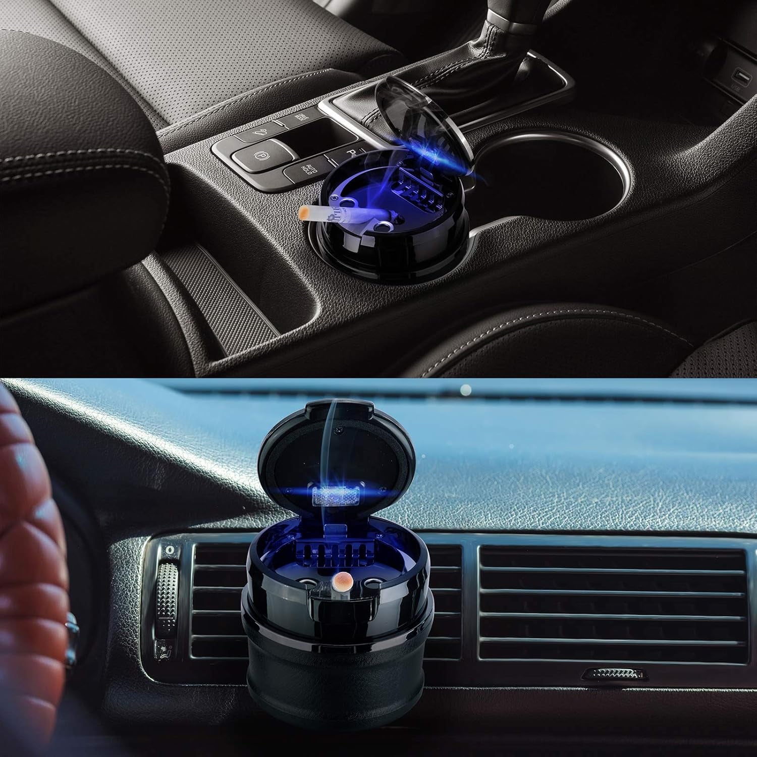Car Ashtray with Lid Easy Clean up Detachable Auto Ashtray LED for Most Car/Air Vent Cup Holder Home Office