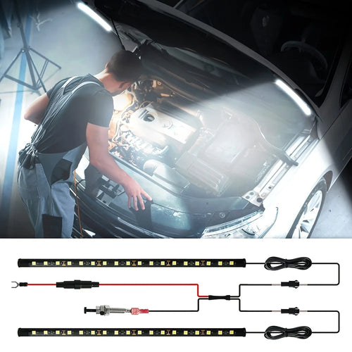1Set LED Car under Hood Work Inspection Light Kit Waterproof White LED Strip Lights Bars Car Hood Lights Fits Any Vehicle 12V
