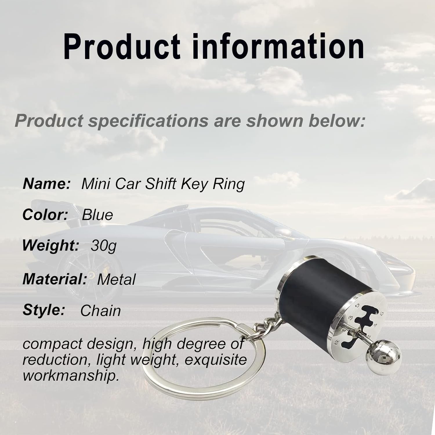 Shifter Gear Keychain - 6 Speed Gear Box Mini Car Shift Stick Knob Keyring, Key Fob Accessory (Black)