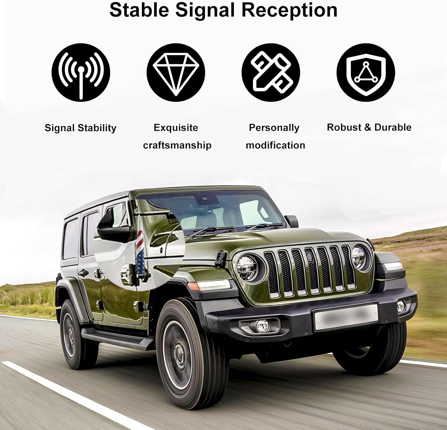 Car Truck Antenna American Flag Design with American Flag Valve Stem Caps for GM Chevy Silverado 1500 2500 3500 Ford F150 F250 F350 Super Duty Raptor Heavy Duty Pickup Trucks - 5.5 Inch (Red)