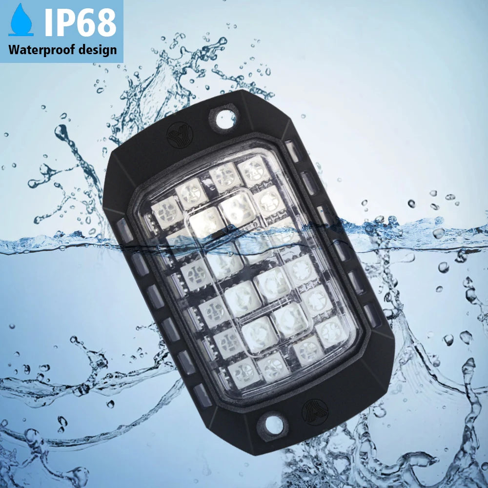 RGB 3D Lens LED Rock Lights with Remote App Control for Off-Road RZR, SUV, ATV, UTV, Jeep, and Underbody Chassis Illumination