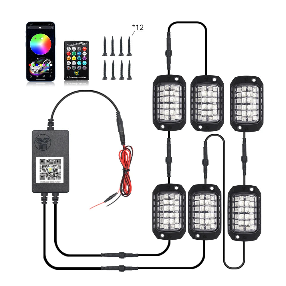 RGB 3D Lens LED Rock Lights with Remote App Control for Off-Road RZR, SUV, ATV, UTV, Jeep, and Underbody Chassis Illumination