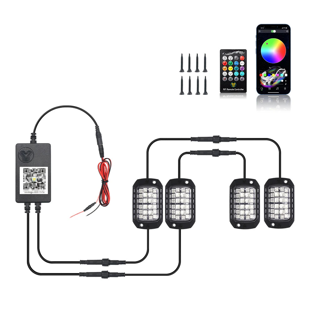 RGB 3D Lens LED Rock Lights with Remote App Control for Off-Road RZR, SUV, ATV, UTV, Jeep, and Underbody Chassis Illumination