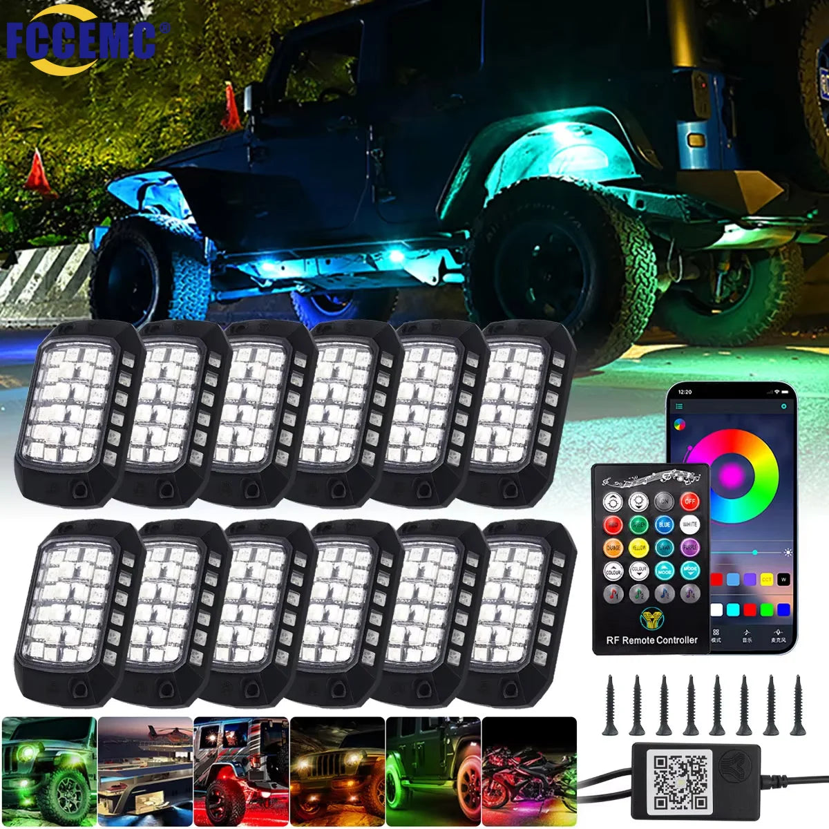 RGB 3D Lens LED Rock Lights with Remote App Control for Off-Road RZR, SUV, ATV, UTV, Jeep, and Underbody Chassis Illumination