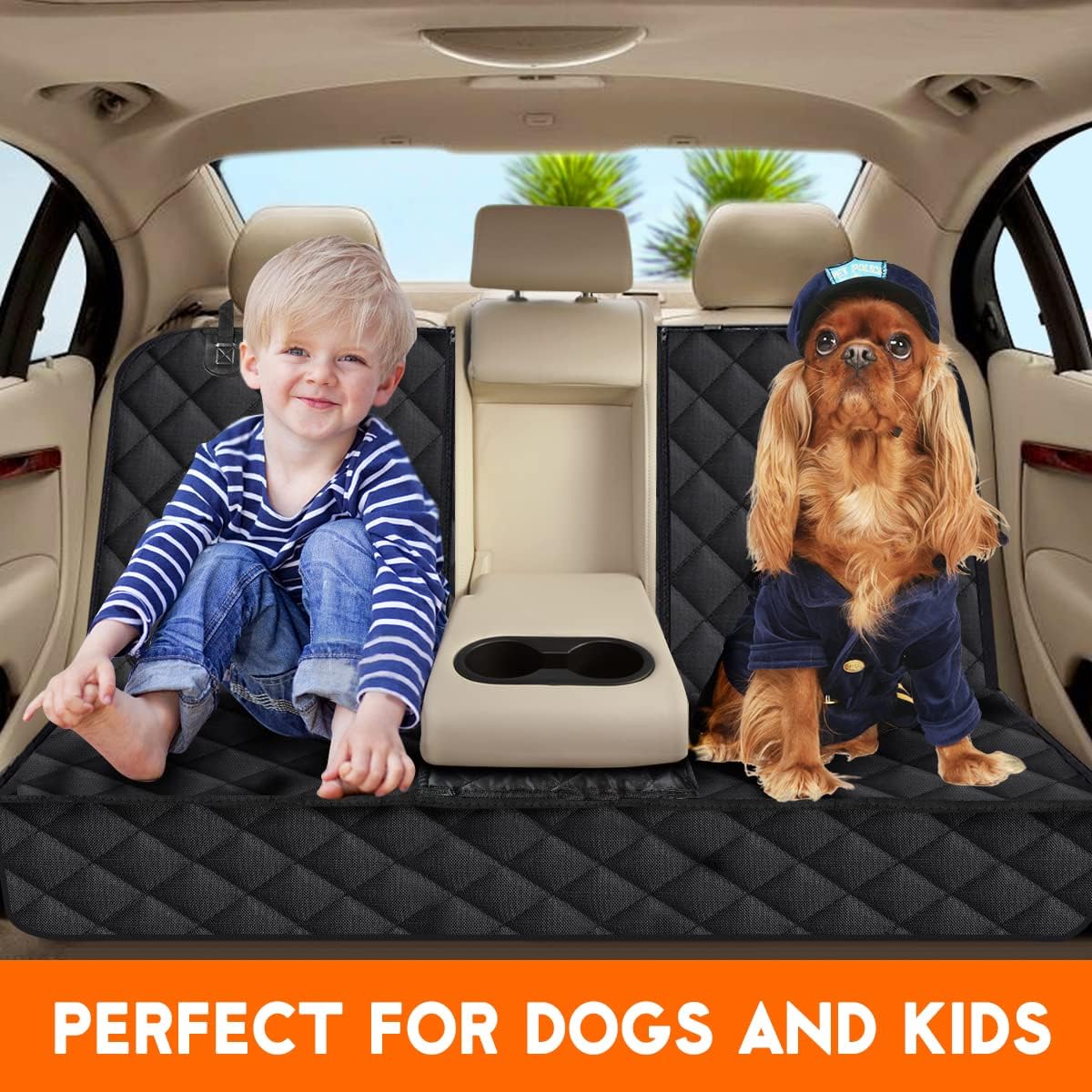 Yuntec Waterproof Pet Back Seat Protector | Non-Slip Bench Cover w/ Armrest Access | Black