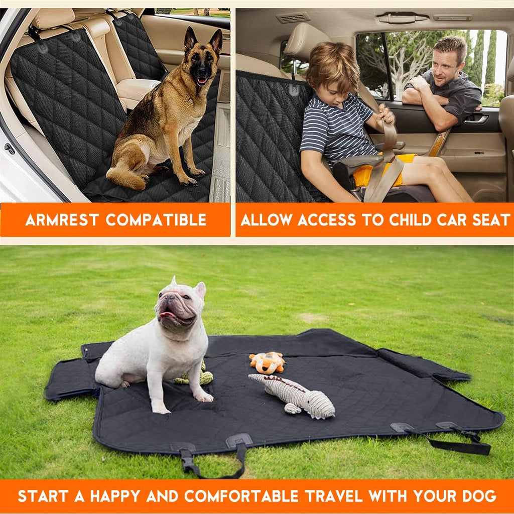 Yuntec Waterproof Pet Back Seat Protector | Non-Slip Bench Cover w/ Armrest Access | Black