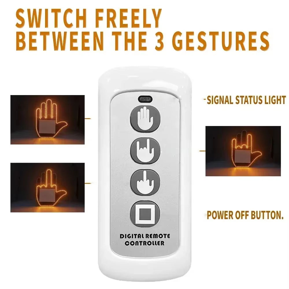 Funny Car Finger Light with Remote, Road Rage Signs Middle Finger Gesture Light，Auto Amber Middle Finger Warning Brake Light ﻿