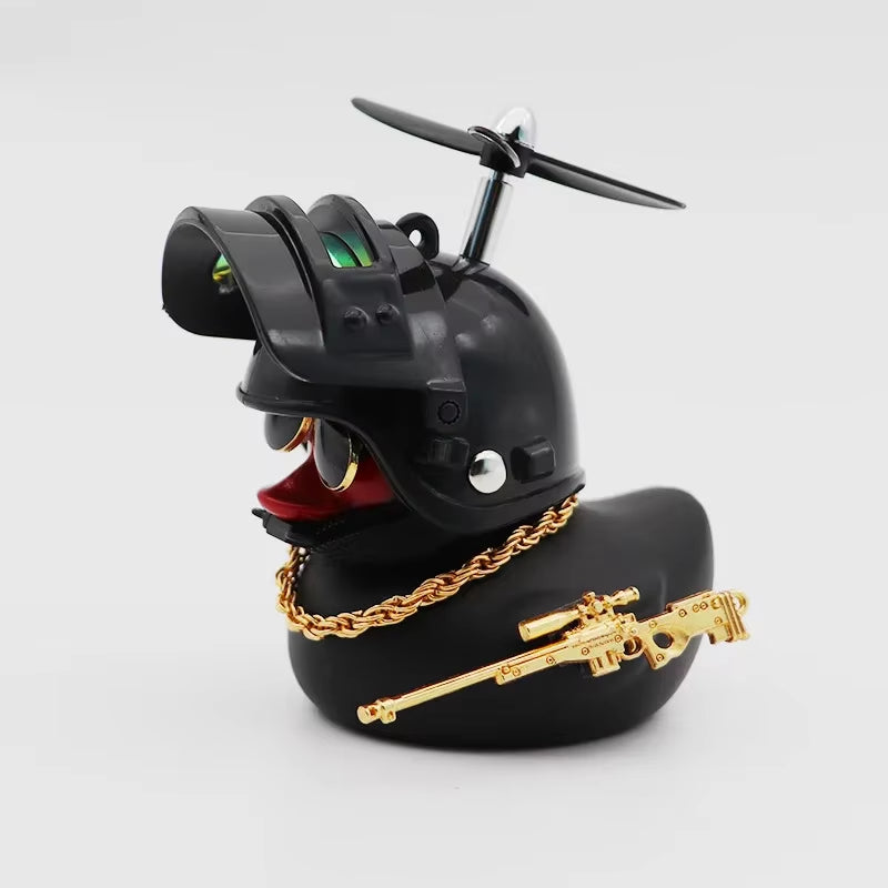 Cute Rubber Duck Toy Car Ornaments Yellow Duck Car Dashboard Decorations Bike Gadgets with Propeller Helmet Car Accessories