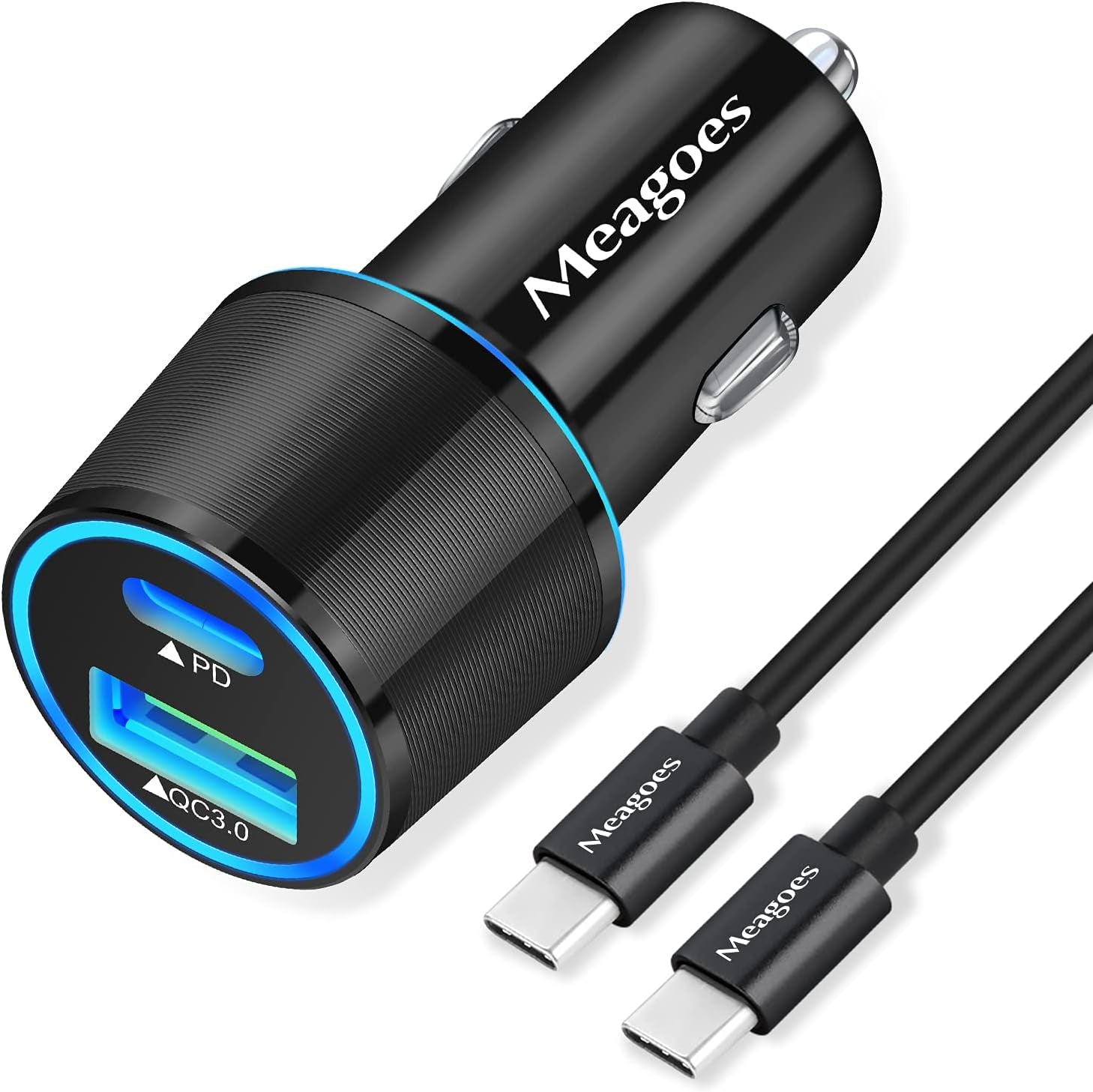 67.5W Car Charger USB C Super Fast Charging, 45W USBC & QC3.0 Port Block for Iphone 17 Pro Max/Air/16/15/Ipad, Samsung S25 Android Cell Phone, Dual 12V Cigarette Lighter Adapter + 3.3 Ft Type C Cable